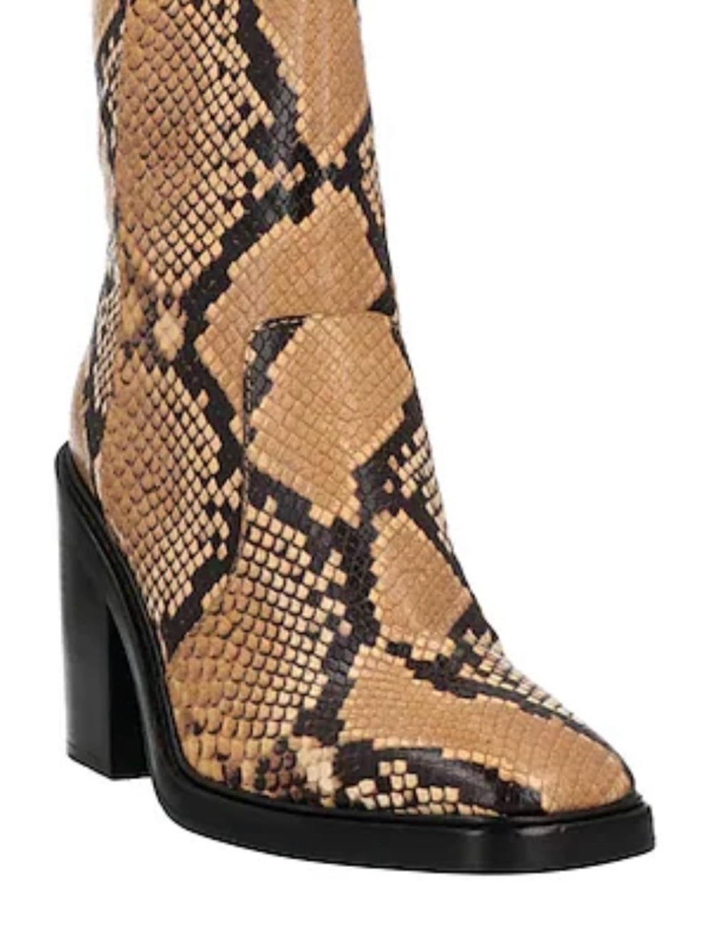 Tory Burch Tan and Black Snake-Print Block Heel Ankle Boot